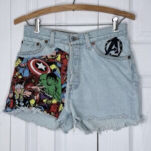 Vintage 90' Levi's 501 Shorts Marvel Comics Custom Reworked Denim Cutoffs Size 9